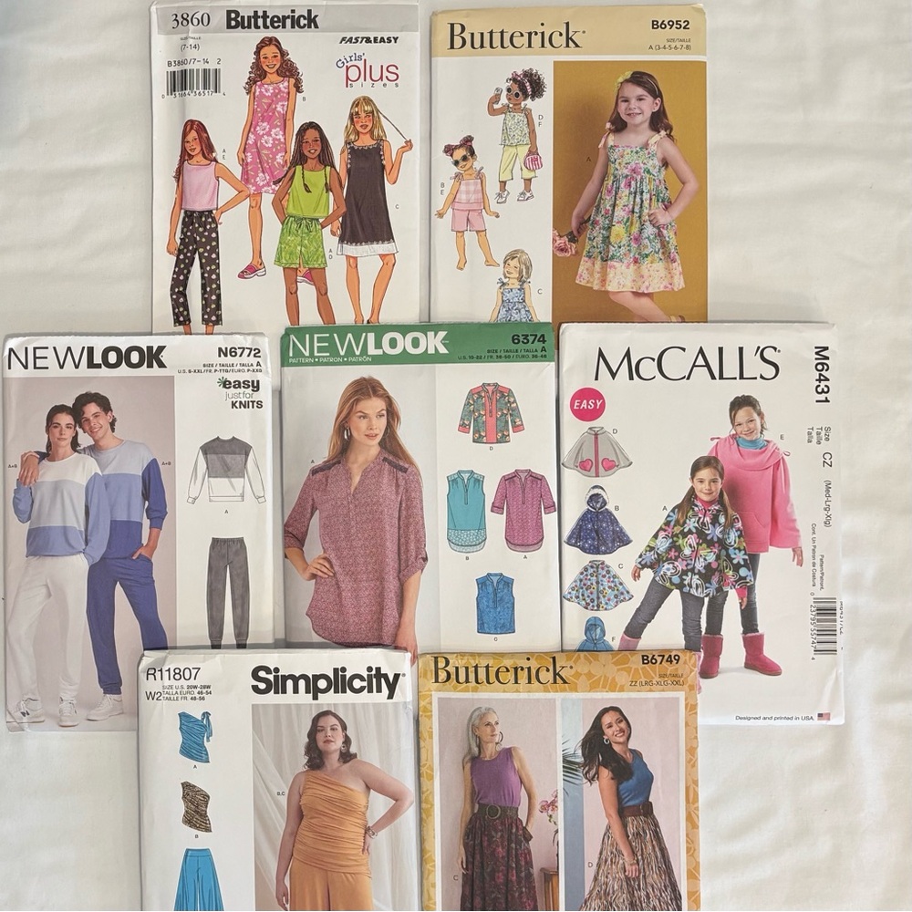 Lot of 7 Assorted Sewing Patterns - McCalls, Simplicity, Butterick, & New Look